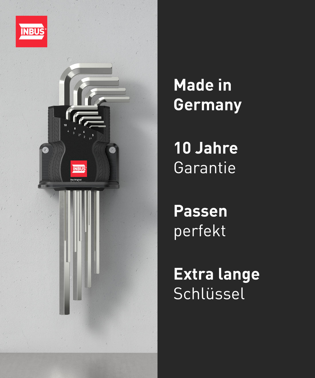 INBUS® 70006 Winkelschraubendreher Set 9tlg, 1.5–10mm — Made in Germany