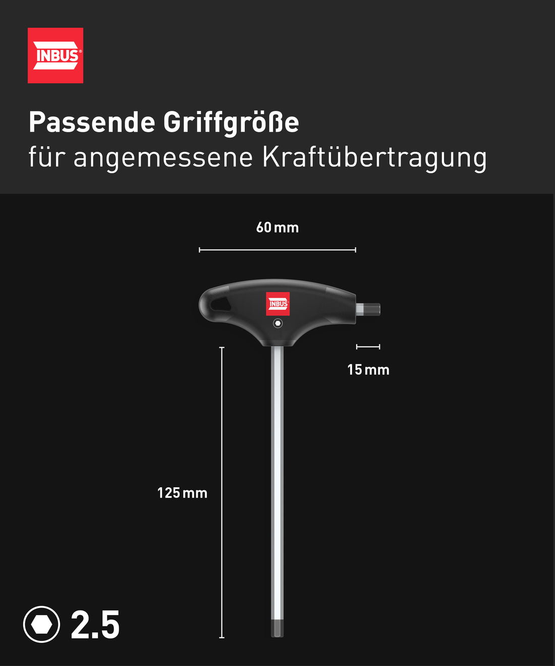 INBUS® 70051 T-Griff Schraubendreher 2.5mm, mit HybridTouch — Made in Germany