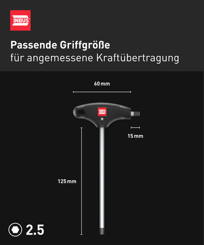 INBUS® 70051 T-Griff Schraubendreher 2.5mm, mit HybridTouch — Made in Germany