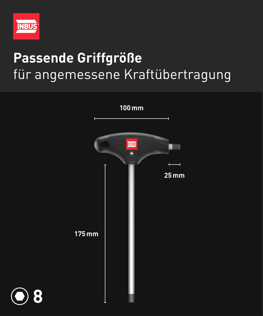 INBUS® 70105 T-Griff Schraubendreher 8mm, mit HybridTouch — Made in Germany