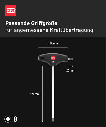 INBUS® 70105 T-Griff Schraubendreher 8mm, mit HybridTouch — Made in Germany