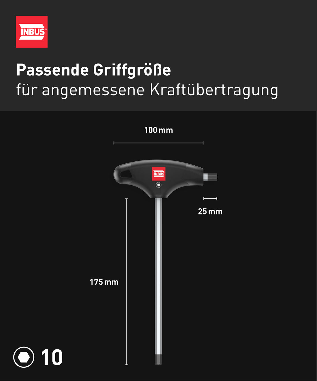 INBUS® 70112 T-Griff Schraubendreher 10mm, mit HybridTouch — Made in Germany