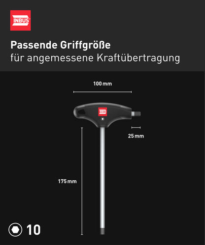 INBUS® 70112 T-Griff Schraubendreher 10mm, mit HybridTouch — Made in Germany