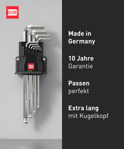 INBUS® 70167 Winkelschraubendreher Set 9tlg, 1.5–10mm, mit Kugelkopf — Made in Germany