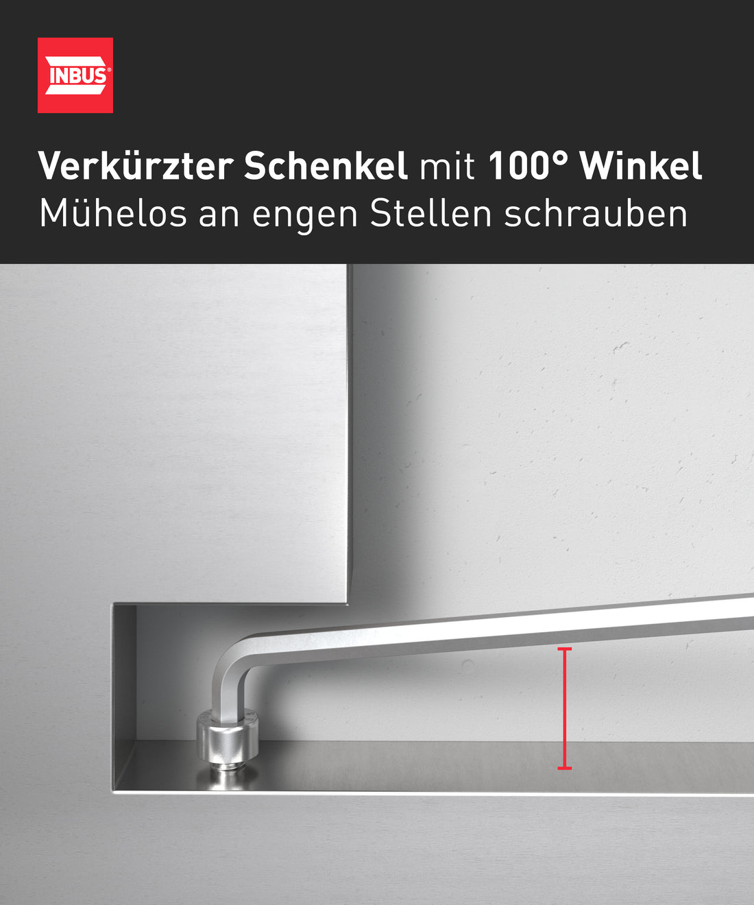 INBUS® 70211 Winkelschraubendreher Set 9tlg, 1.5–10mm, mit 100° Winkel & Kugelkopf — Made in Germany