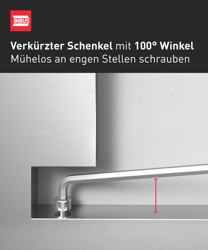 INBUS® 70211 Winkelschraubendreher Set 9tlg, 1.5–10mm, mit 100° Winkel & Kugelkopf — Made in Germany