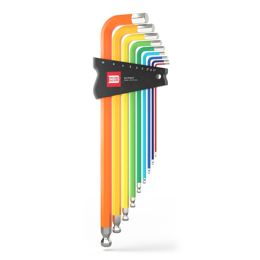INBUS® 70273 Winkelschraubendreher Set 9tlg, 1.5–10mm, mit ColorGrip bunt & Kugelkopf — Made in Germany