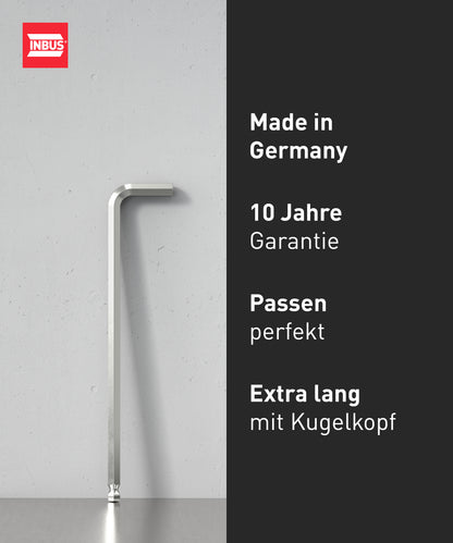 INBUS® 72366 Winkelschraubendreher (Extra lang) 1.5mm, mit Kugelkopf — Made in Germany