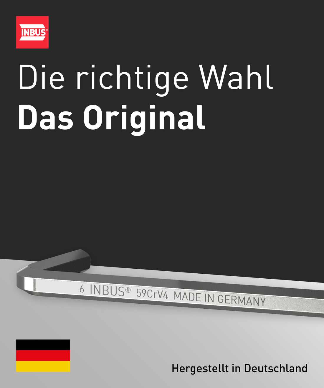 INBUS® 72434 Winkelschraubendreher (Extra lang) 6mm, mit Kugelkopf — Made in Germany