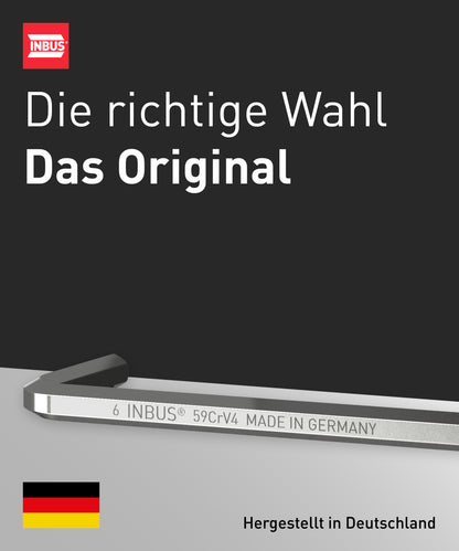 INBUS® 72434 Winkelschraubendreher (Extra lang) 6mm, mit Kugelkopf — Made in Germany