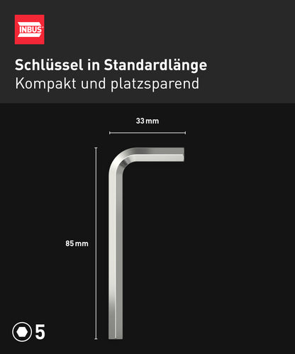 INBUS® 73486 Winkelschraubendreher (ISO 2936) 5mm, 100 Stück — Made in Germany