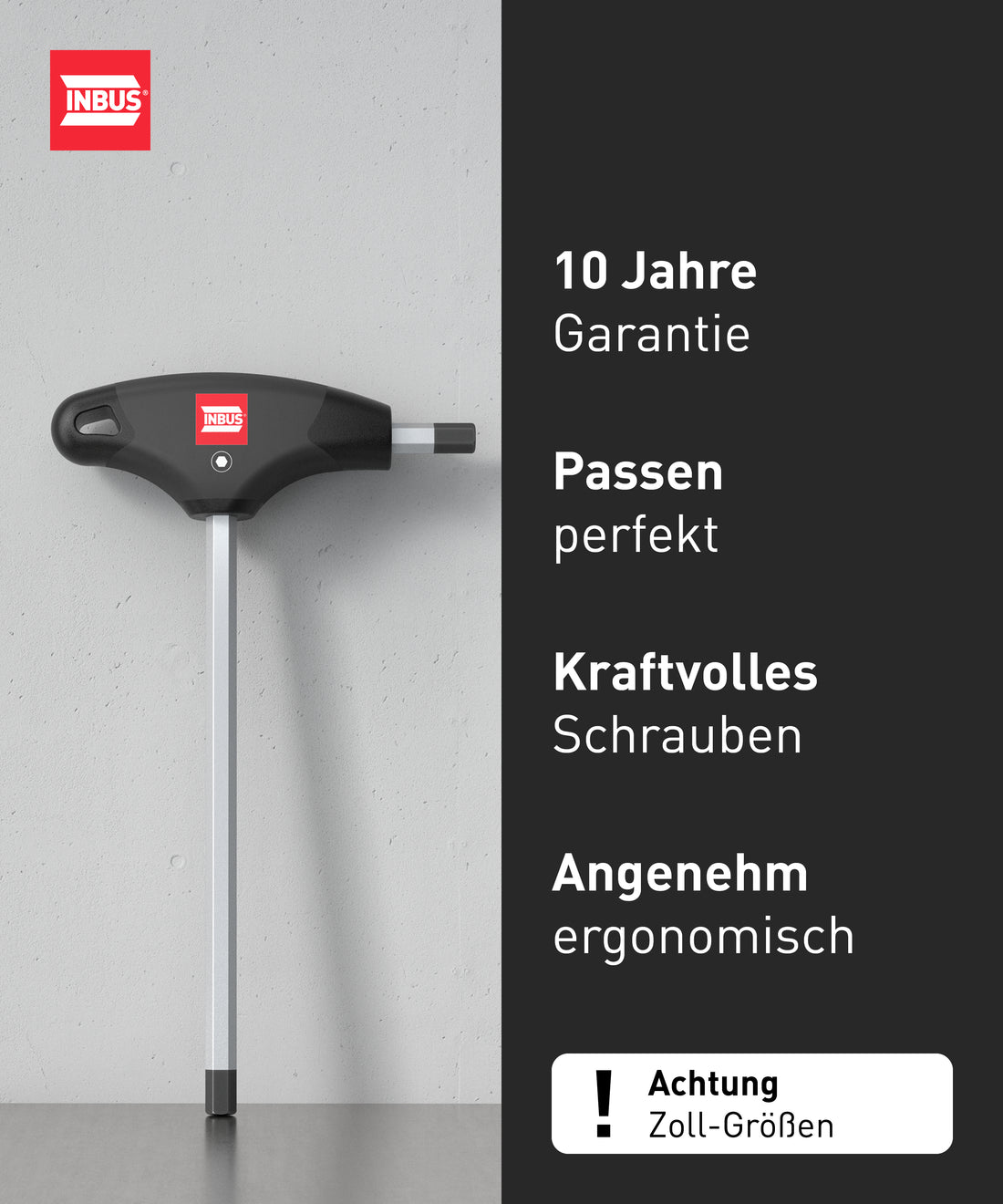 INBUS® 73809 T-Griff Schraubendreher Set (Zoll) 10tlg, 3/32–3/8", mit HybridTouch — Made in Germany