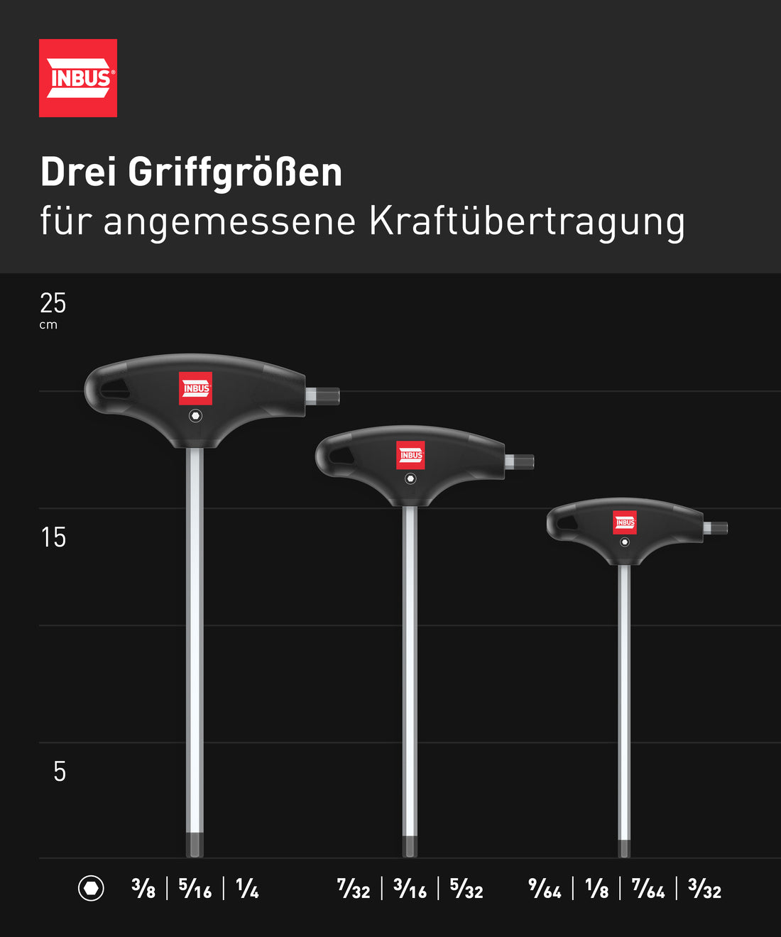 INBUS® 73809 T-Griff Schraubendreher Set (Zoll) 10tlg, 3/32–3/8", mit HybridTouch — Made in Germany