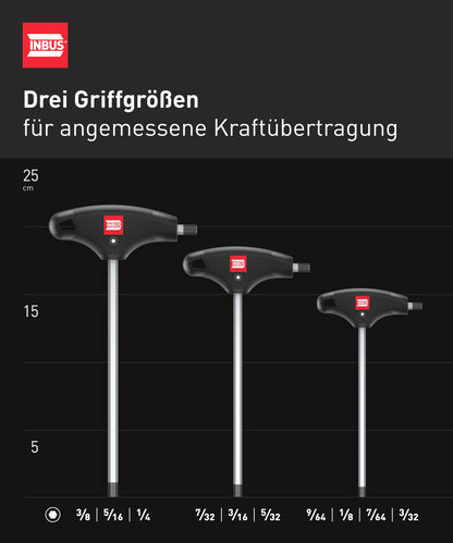 INBUS® 73809 T-Griff Schraubendreher Set (Zoll) 10tlg, 3/32–3/8", mit HybridTouch — Made in Germany
