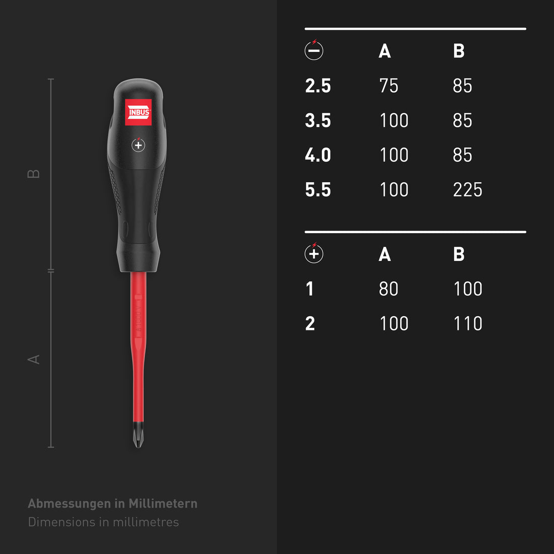 INBUS® 73868 VDE Schraubendreher Set 6tlg, SL2.5–5.5 & PH1–2, mit HybridTouch & VDEslim