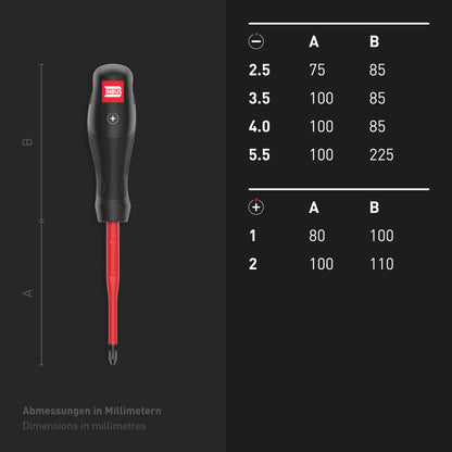 INBUS® 73868 VDE Schraubendreher Set 6tlg, SL2.5–5.5 & PH1–2, mit HybridTouch & VDEslim