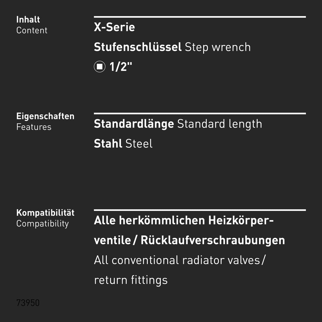 INBUS® 73950 Universal Stufenschlüssel für Sanitär & Heizung, 5-stufig (1/2" Antrieb)