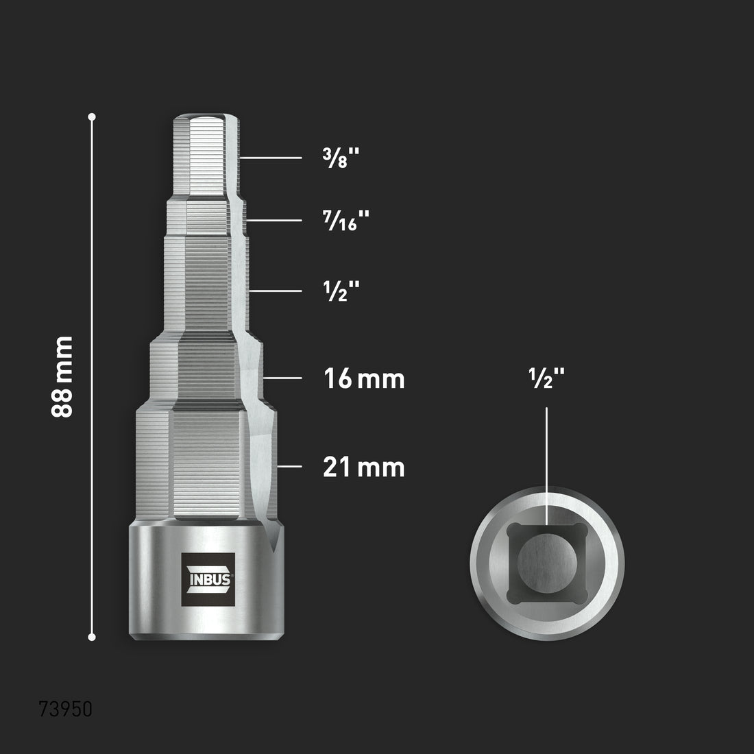 INBUS® 73950 Universal Stufenschlüssel für Sanitär & Heizung, 5-stufig (1/2" Antrieb)