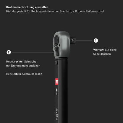 INBUS® 73967 Drehmomentschlüssel 1/2" (40–200 Nm, Links- & Rechtsanzug)
