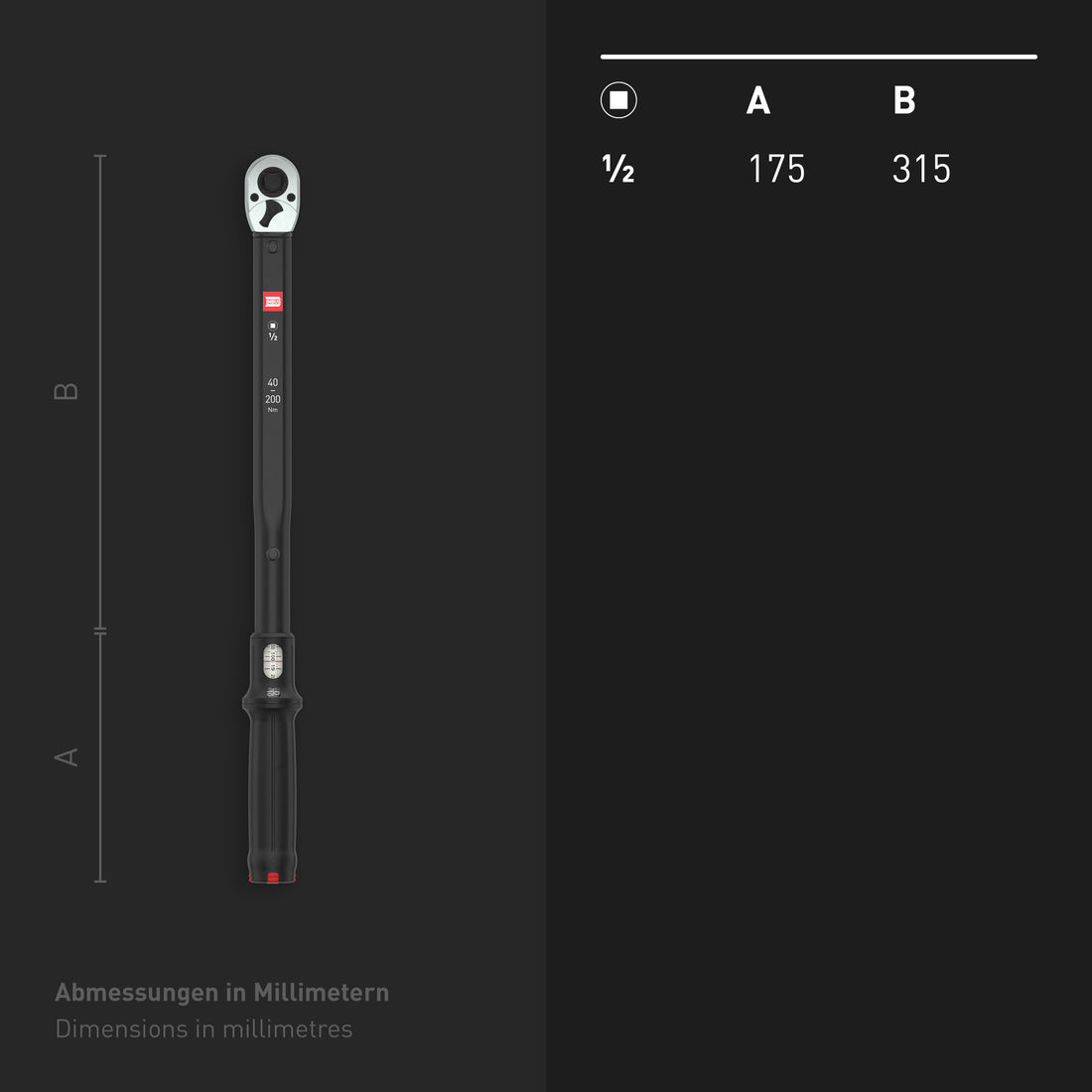 INBUS® 73967 Drehmomentschlüssel 1/2" (40–200 Nm, Links- & Rechtsanzug)