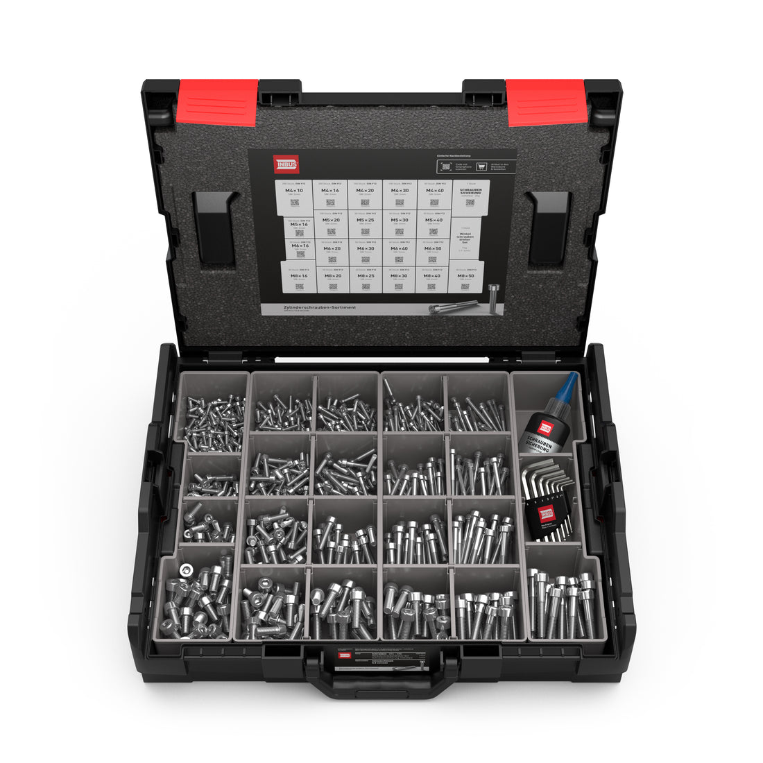 INBUS® Zylinderkopfschrauben Sortiment in L-BOXX (DIN 912 / ISO 4762, 8.8 verzinkt), 1462 Stück— Das Original (7400101-IN)