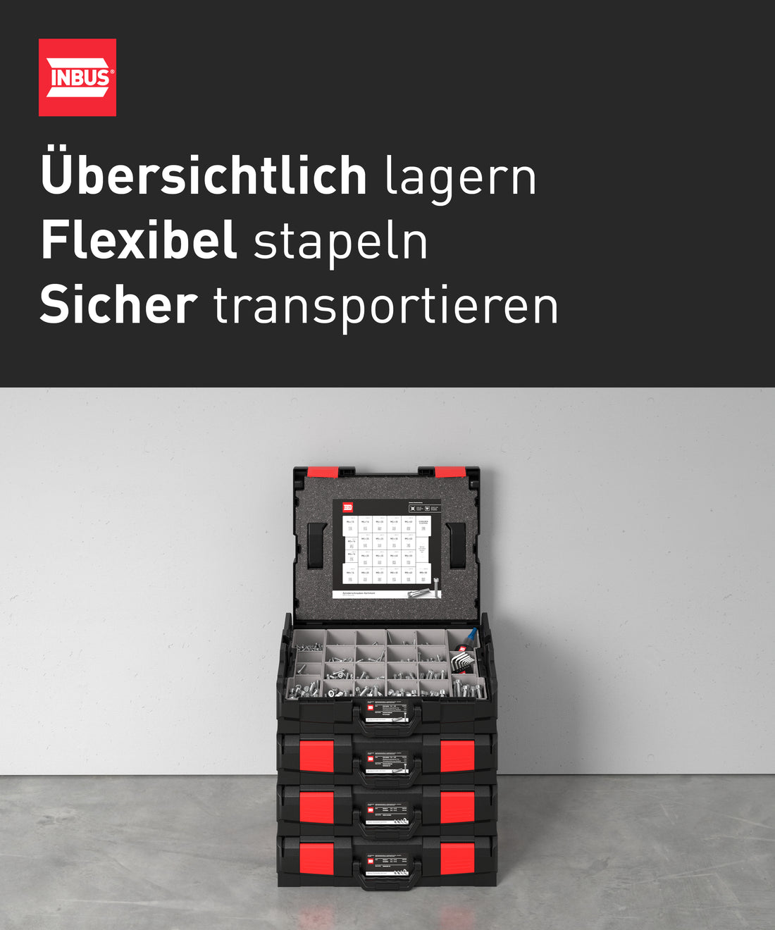 INBUS® Zylinderkopfschrauben Sortiment in L-BOXX (DIN 912 / ISO 4762, 8.8 verzinkt), 1462 Stück— Das Original (7400101-IN)