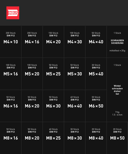 INBUS® Zylinderkopfschrauben Sortiment in L-BOXX (DIN 912 / ISO 4762, Edelstahl A2), 1462 Stück — Das Original (7400102-IN)
