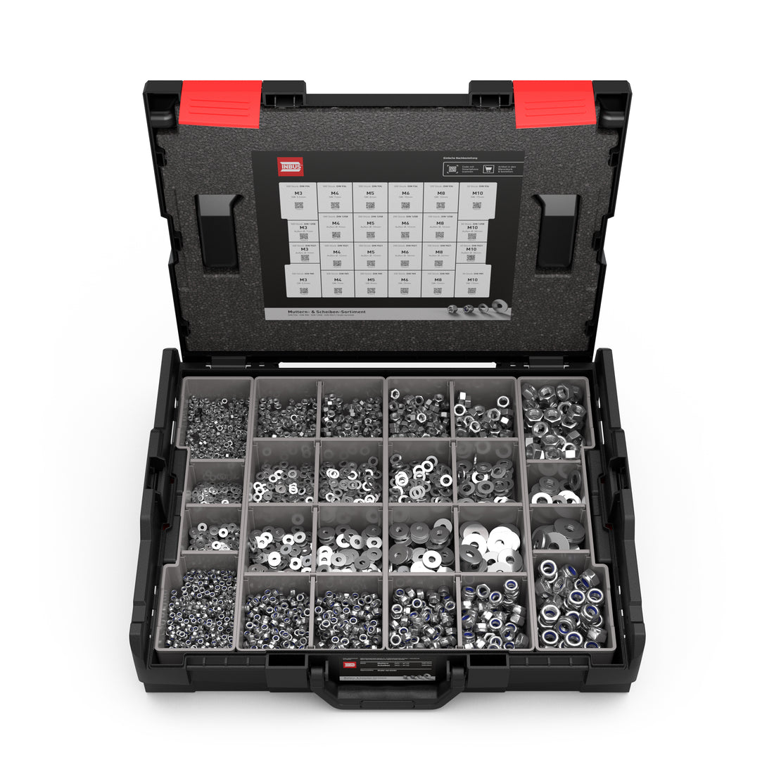 INBUS® Muttern und Unterlegscheiben Sortiment in L-BOXX (Edelstahl A2), 6590 Stück — Das Original (7400104-IN)