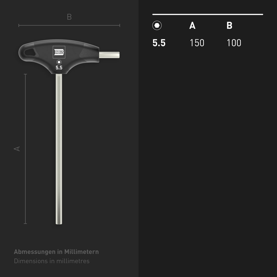 INBUS® 74141 T-Griff Schraubendreher 5.5mm, mit HybridTouch — Made in Germany