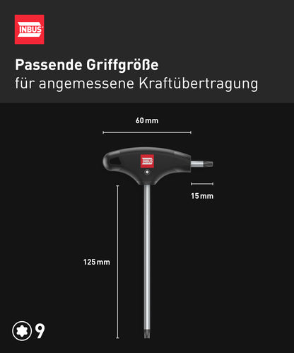 TORX® T-Griff Schraubendreher TX9, mit HybridTouch — Made in Germany (INBUS® 74209)