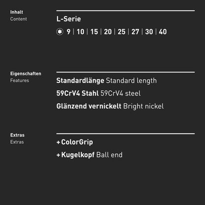 TORX® Winkelschraubendreher Set 8tlg., TX9-40, mit ColorGrip — Made in Germany (INBUS® 74223)