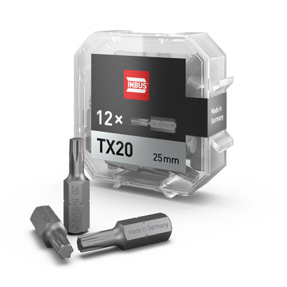 INBUS® 74421 Bit-Box TX20 × 25mm (Zähhart), 12 Stück — Made in Germany