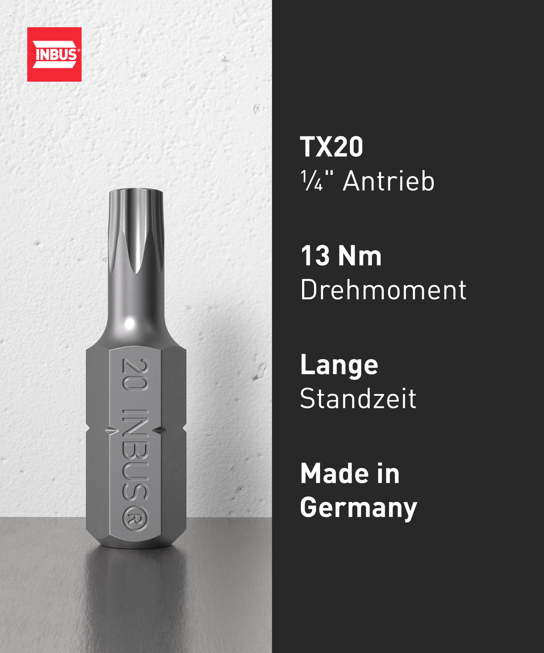 INBUS® 74421 Bit-Box TX20 × 25mm (Zähhart), 12 Stück — Made in Germany