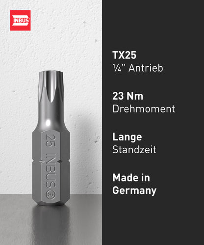 INBUS® 74438 Bit-Box TX25 × 25mm (Zähhart), 12 Stück — Made in Germany