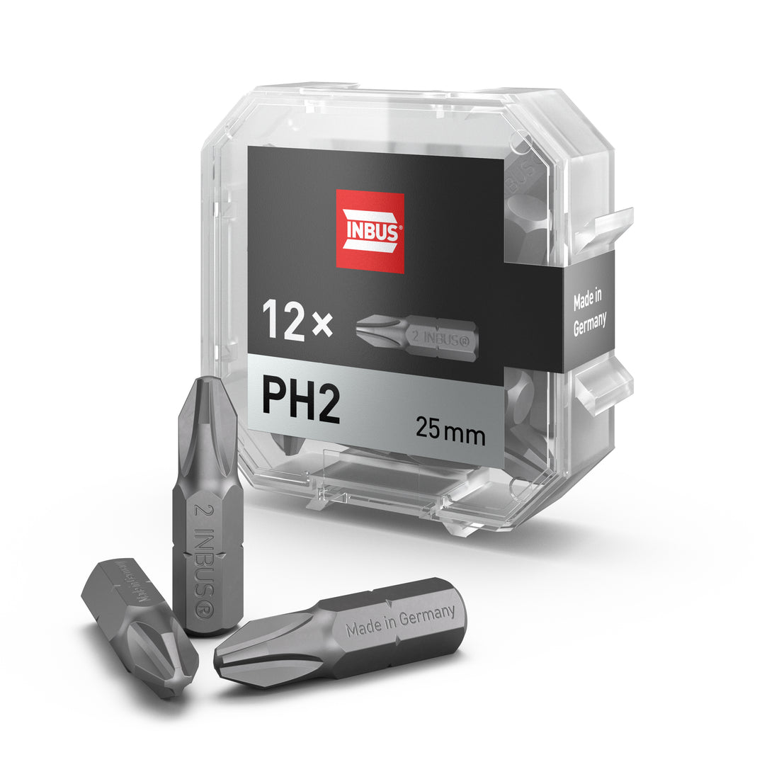 INBUS® 74445 Bit-Box PH2 × 25mm (Zähhart), 12 Stück — Made in Germany