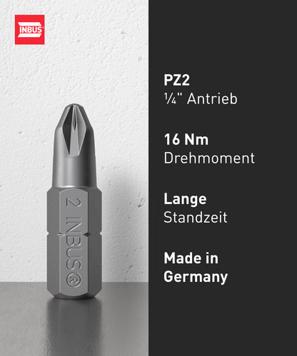 INBUS® 74452 Bit-Box PZ2 × 25mm (Zähhart), 12 Stück — Made in Germany