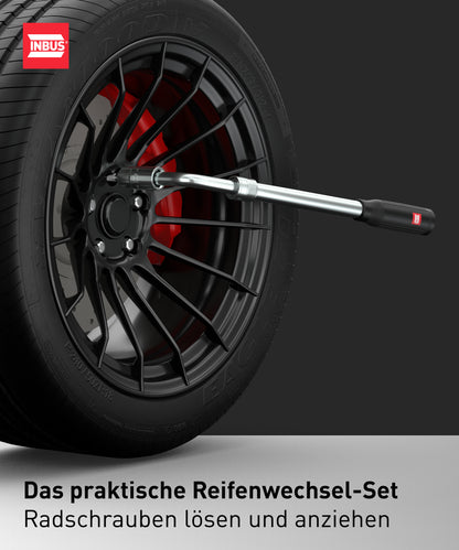 INBUS® 74926 Teleskop Radmuttern-Schlüssel Set 4tlg, mit 17/19mm und 21/23mm Nüssen inkl. Aufbewahrungstasche