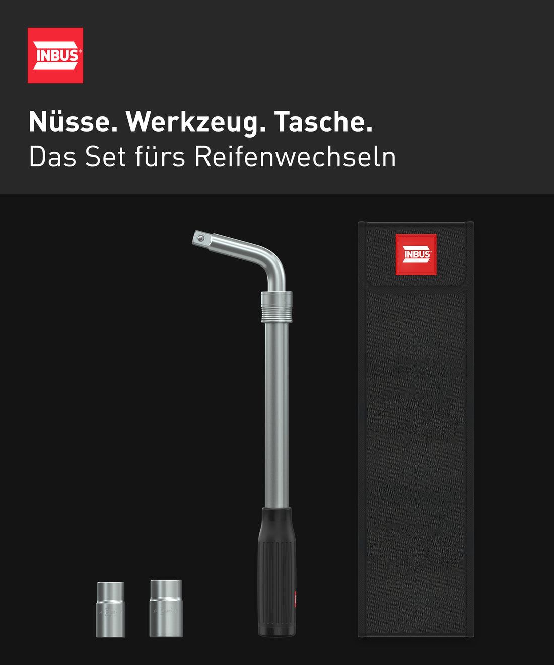 INBUS® 74926 Teleskop Radmuttern-Schlüssel Set 4tlg, mit 17/19mm und 21/23mm Nüssen inkl. Aufbewahrungstasche
