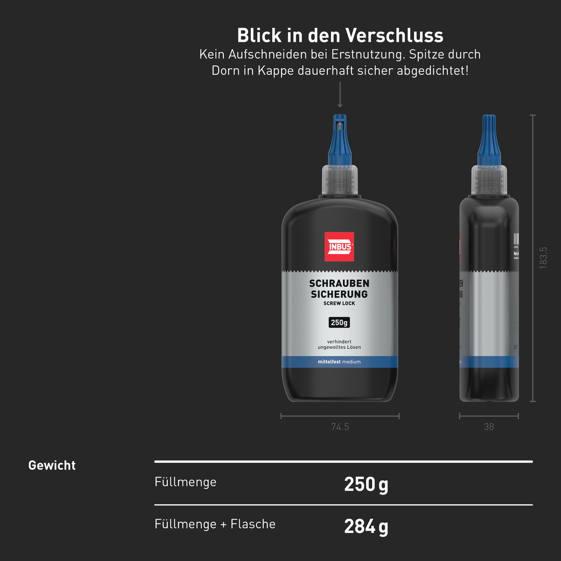 INBUS® 79560 Schraubensicherung mittelfest, 250g — Made in Germany