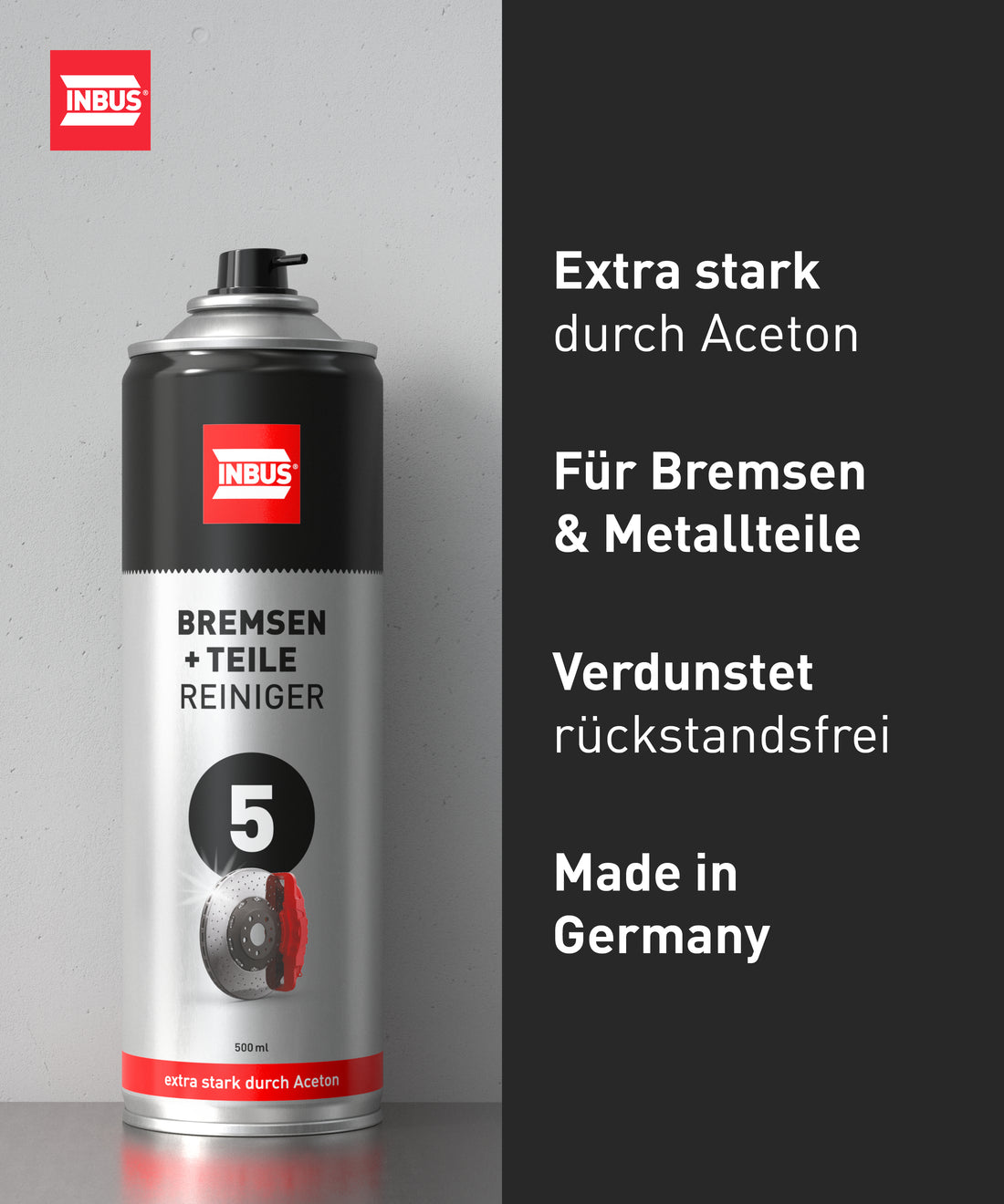 INBUS® Bremsen + Teilereiniger (mit Aceton), 500ml — Nr. 5 der Schraubchemie® — Made in Germany (75022)
