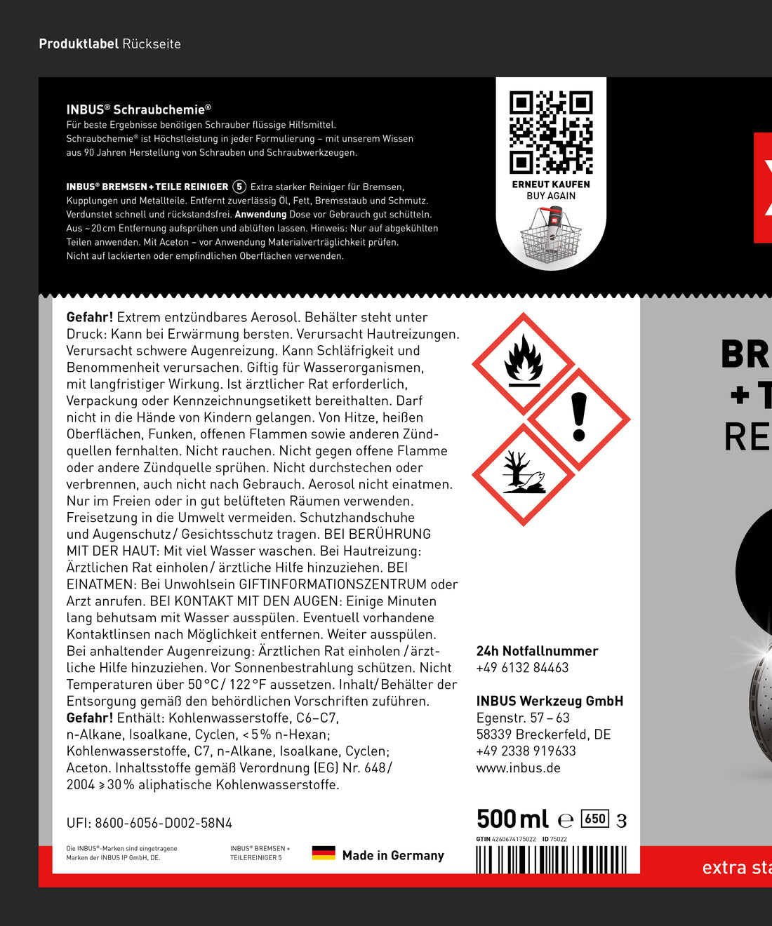 INBUS® Bremsen + Teilereiniger (mit Aceton), 500ml — Nr. 5 der Schraubchemie® — Made in Germany (75022)