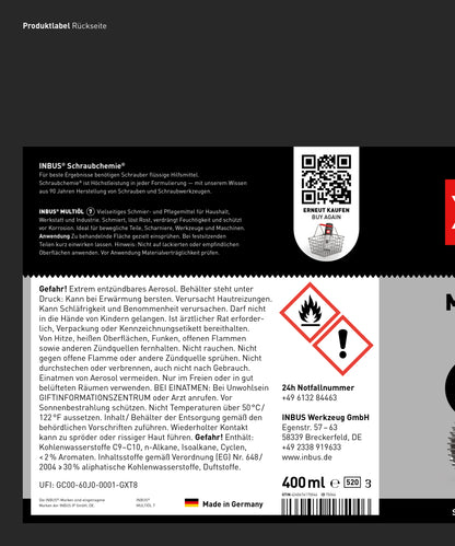 INBUS® Multiöl (silikonfrei), 400ml — Nr. 7 der Schraubchemie® — Made in Germany (75046)