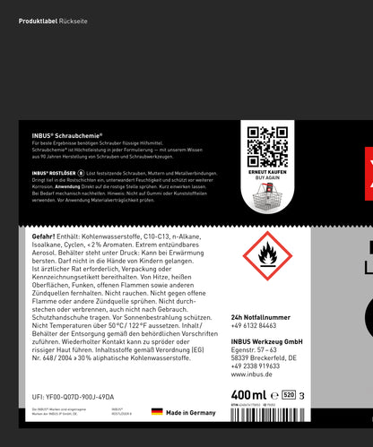 INBUS® Rostlöser (mit MoS2), 400ml — Nr. 8 der Schraubchemie® — Made in Germany (75053)