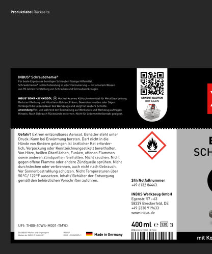 INBUS® Bohr + Schneidöl (mit Korrosionsschutz), 400ml — Nr. 9 der Schraubchemie® — Made in Germany (75060)