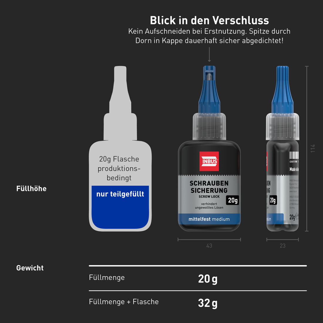 INBUS® Schraubensicherung mittelfest, 20g, 12 Stück inkl. Display (F-79560)