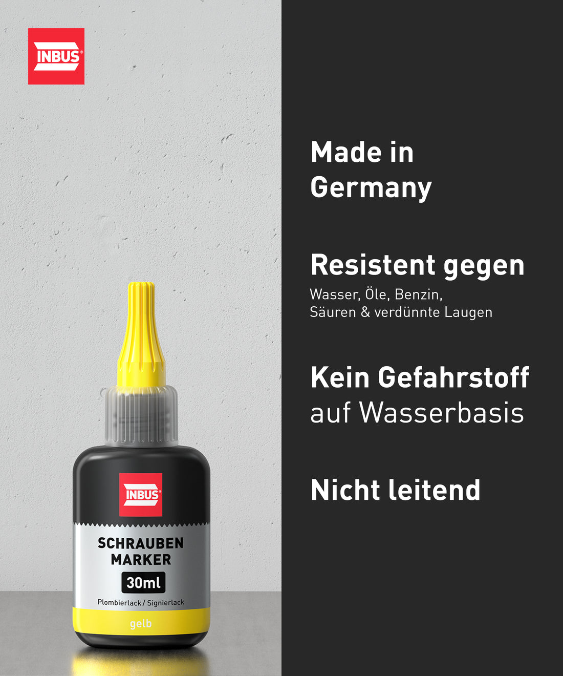 INBUS® 75534 Schraubenmarker gelb, 30ml — Made in Germany
