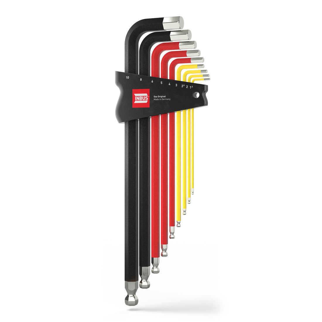 INBUS® 75558 Winkelschraubendreher Set 9tlg, 1.5–10mm, mit ColorGrip Deutschland & Kugelkopf — Made in Germany
