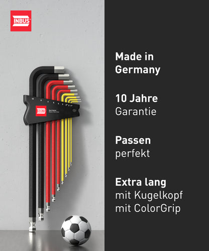 INBUS® 75558 Winkelschraubendreher Set 9tlg, 1.5–10mm, mit ColorGrip Deutschland & Kugelkopf — Made in Germany