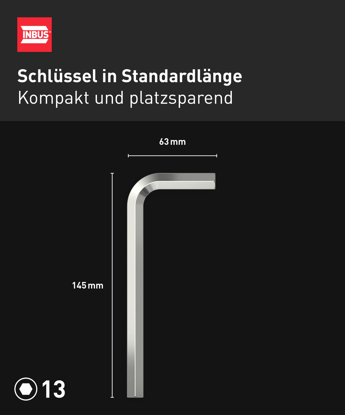 INBUS® 75657 Winkelschraubendreher (ISO 2936) 13mm, 5 Stück — Made in Germany