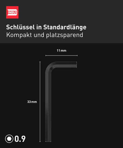 INBUS® 75855 Winkelschraubendreher (ISO 2936) 0.9mm, 100 Stück — Made in Germany